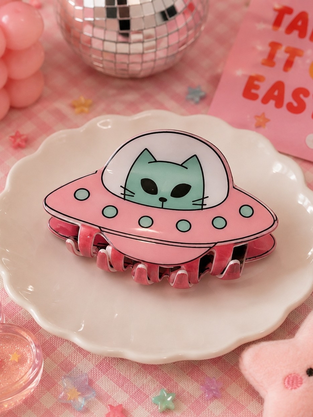 Pink UFO Space Alien Cat Hair Claw Clip New